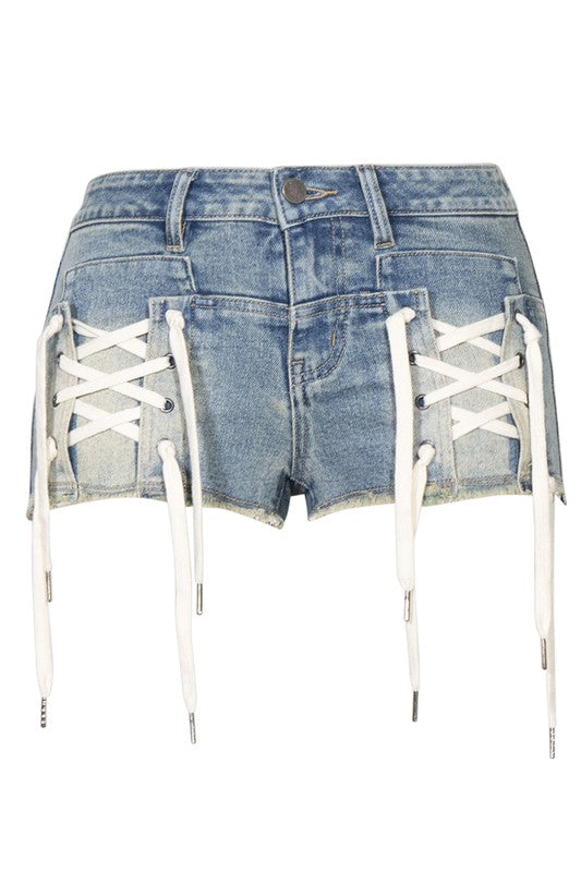 Laced Denim Shorts