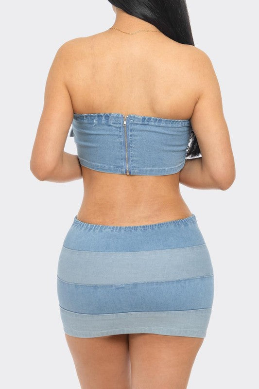 Buckle Up Denim Skirt Set