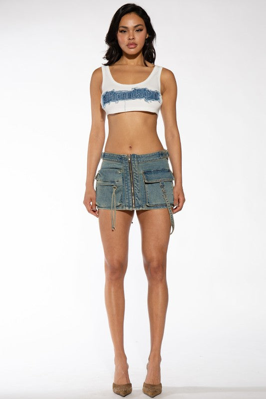 LOW RISE DENIM MINI SKIRT