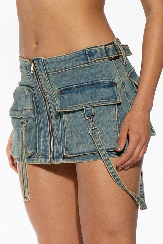 LOW RISE DENIM MINI SKIRT