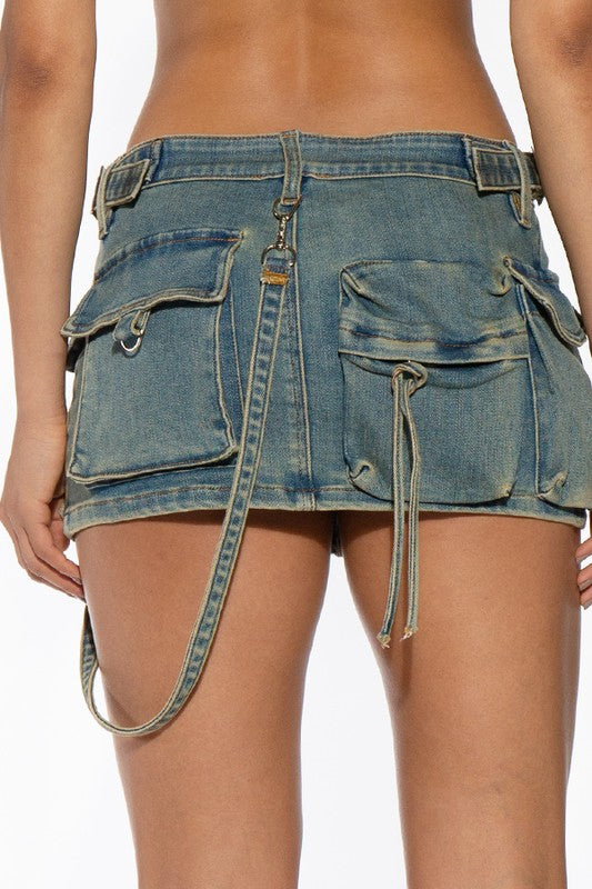 LOW RISE DENIM MINI SKIRT